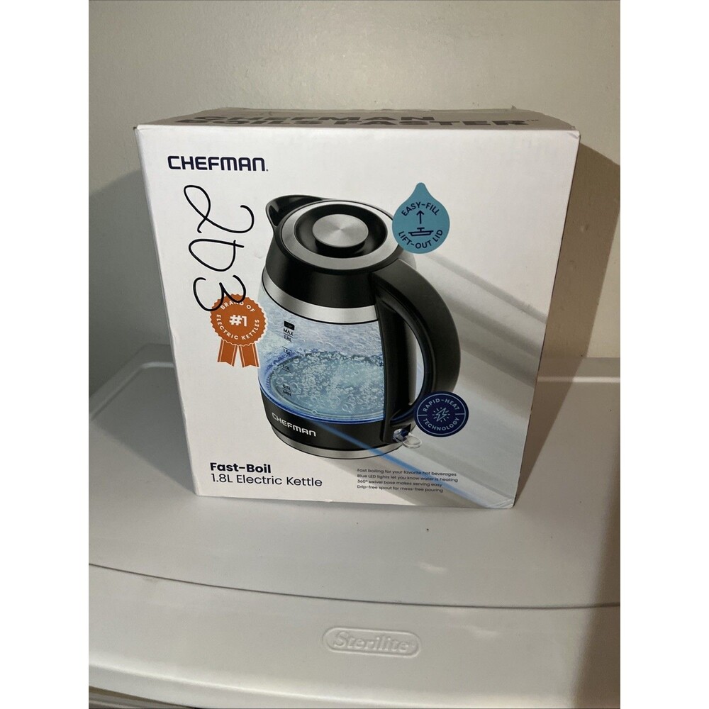 Chefman Fast-Boil RJ11-18-PL 1.8L Glass Electric Kettle 1500W LED
